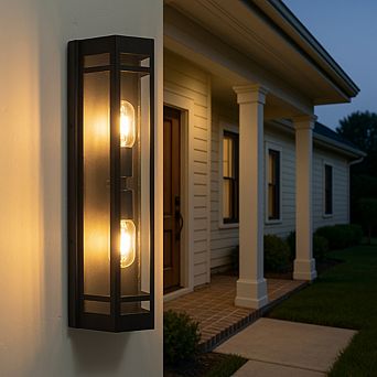 H20 Inch Outdoor Wall Light with Dusk-to-Dawn Sensor Modern Exterior Sconce with Clear Tempered Glas