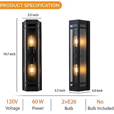 H20 Inch Outdoor Wall Light with Dusk-to-Dawn Sensor Modern Exterior Sconce with Clear Tempered Glas
