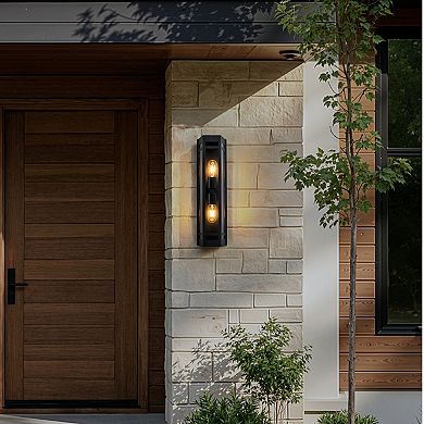 H20 Inch Outdoor Wall Light with Dusk-to-Dawn Sensor Modern Exterior Sconce with Clear Tempered Glas