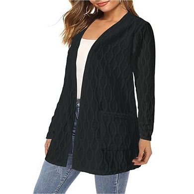 Women Open Front Cardigan Long Sleeves Casual Long Lightweight Fall Sweaters with Pockets