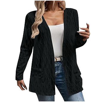 Women Open Front Cardigan Long Sleeves Casual Long Lightweight Fall Sweaters with Pockets