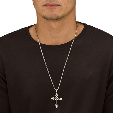 Crystal Accent Gothic Layered Necklace Black Ion-Plated Stainless Steel