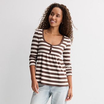 Juniors' madden girl Long Sleeve Henley Babydoll Top