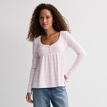 Juniors' madden girl Long Sleeve Henley Babydoll Top