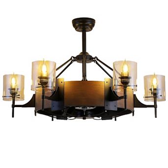 39.5" Rustic Caged Ceiling Fan with Light, Quiet DC Motor Farmhouse Fandelier
