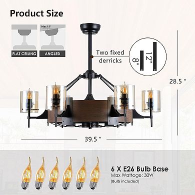 39.5" Rustic Caged Ceiling Fan with Light, Quiet DC Motor Farmhouse Fandelier