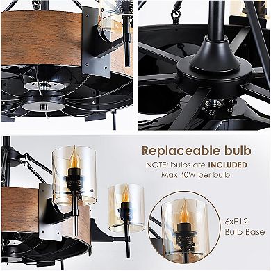 39.5" Rustic Caged Ceiling Fan with Light, Quiet DC Motor Farmhouse Fandelier