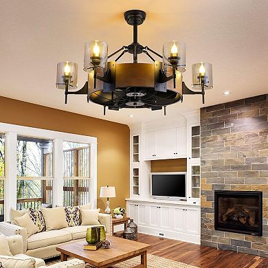39.5" Rustic Caged Ceiling Fan with Light, Quiet DC Motor Farmhouse Fandelier