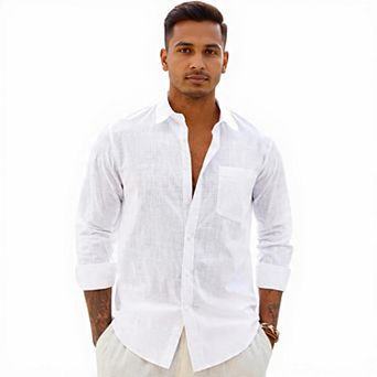 Men's Casual Cotton Linen Button-Down Shirt