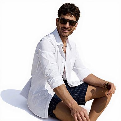Men's Casual Cotton Linen Button-Down Shirt