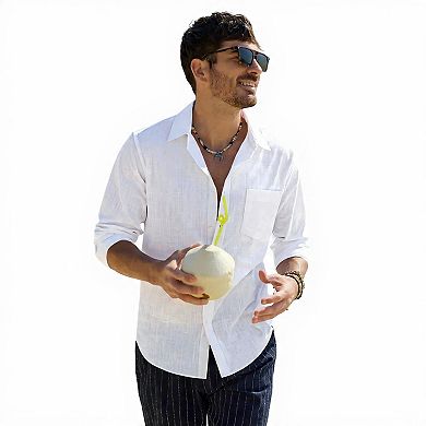 Men's Casual Cotton Linen Button-Down Shirt