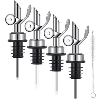 Stainless Steel Olive Oil Pourers with Funnel & Brush, Automatic Spout, Set of 4