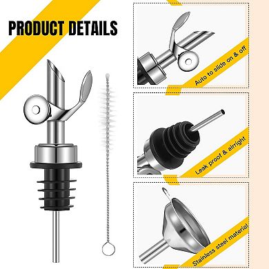 Stainless Steel Olive Oil Pourers with Funnel & Brush, Automatic Spout, Set of 4