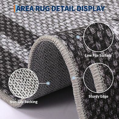 Contemporary Area Rug Non Slip Foldable Low Pile Ultra Thin Pet Friendly Floor Cover for Bedroom