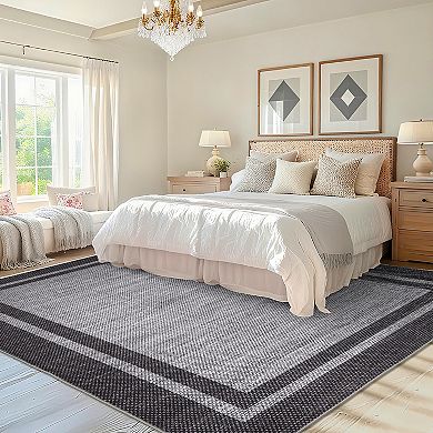 Contemporary Area Rug Non Slip Foldable Low Pile Ultra Thin Pet Friendly Floor Cover for Bedroom