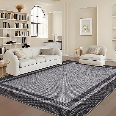 Contemporary Area Rug Non Slip Foldable Low Pile Ultra Thin Pet Friendly Floor Cover for Bedroom
