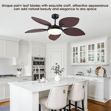 Tropical Palm Leaf Ceiling Fan with Light Remote App Control Reversible Airflow