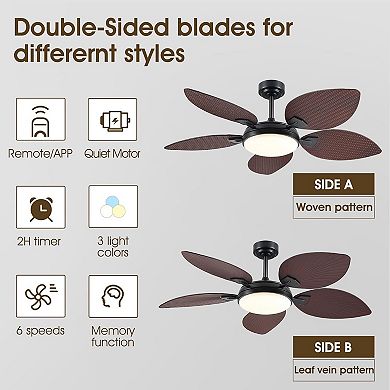 Tropical Palm Leaf Ceiling Fan with Light Remote App Control Reversible Airflow