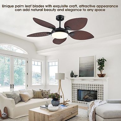 Tropical Palm Leaf Ceiling Fan with Light Remote App Control Reversible Airflow