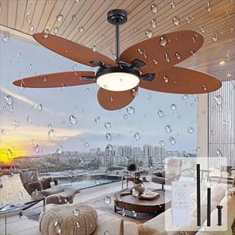 Tropical Palm Leaf Ceiling Fan with Light Remote App Control Reversible Airflow