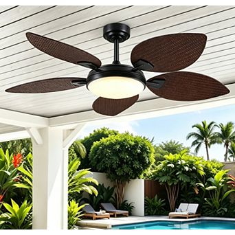 Tropical Palm Leaf Ceiling Fan, Dual Blade App & Remote Control for Patio & Home