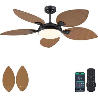 Tropical Palm Leaf Ceiling Fan with Light Remote App Control Reversible Airflow