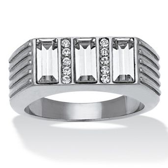 Men's Baguette Crystal Pave Stainless Steel Ring