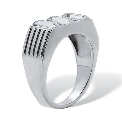 Men's Baguette Crystal Pave Stainless Steel Ring