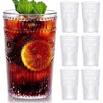 Vintage Embossed Plastic Drinking Glasses Set - Versatile for Cocktails & Home Decor