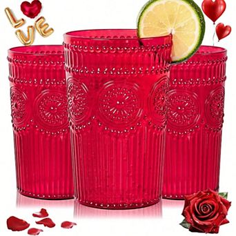 Vintage Embossed Plastic Drinking Glasses Set - Versatile for Cocktails & Home Decor