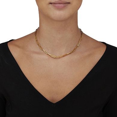 Paperclip Chain Link Necklace Gold Ion-Plated Stainless Steel 16" Length