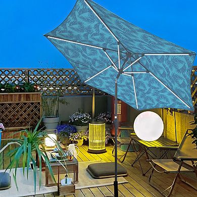 WOW PIONEER Large Outdoor Patio Umbrella with Solar Lighting and Push-Button Tilt