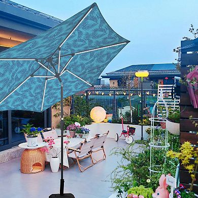 WOW PIONEER Large Outdoor Patio Umbrella with Solar Lighting and Push-Button Tilt