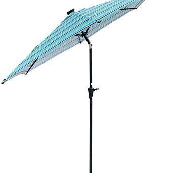 WOW PIONEER Large Outdoor Patio Umbrella with Solar Lighting and Push-Button Tilt
