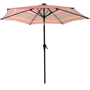WOW PIONEER Large Outdoor Patio Umbrella with Solar Lighting and Push-Button Tilt