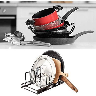 Adjustable Pot Lid and Bakeware Organizer Rack Brown