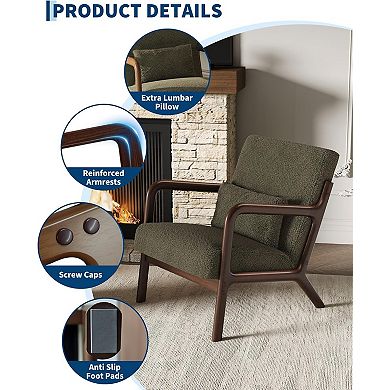 Modern Sherpa Accent Chair, Mid-Century Lounge Armchair with Lumbar Pillow