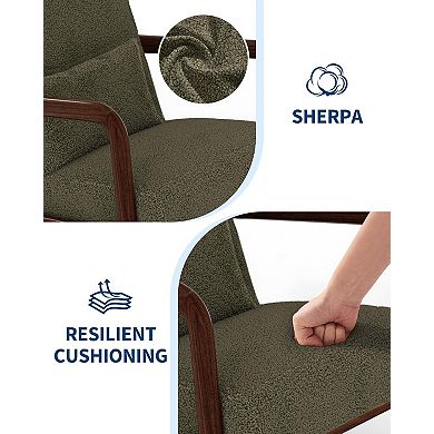 Modern Sherpa Accent Chair, Mid-Century Lounge Armchair with Lumbar Pillow