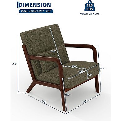 Modern Sherpa Accent Chair, Mid-Century Lounge Armchair with Lumbar Pillow