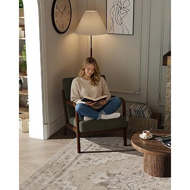 Modern Sherpa Accent Chair, Mid-Century Lounge Armchair with Lumbar Pillow