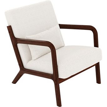 Modern Sherpa Accent Chair, Mid-Century Lounge Armchair with Lumbar Pillow