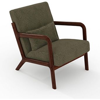 Modern Sherpa Accent Chair, Mid-Century Lounge Armchair with Lumbar Pillow