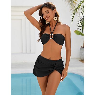 Women's Two Piece Swimsuit Sets Halter Top Wrap Skirt