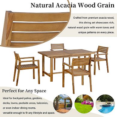 KWPZQEB Acacia Wood Outdoor Rectangular Dining Set of 5 with Umbrella Hole