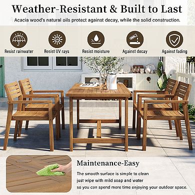 KWPZQEB Acacia Wood Outdoor Rectangular Dining Set of 5 with Umbrella Hole