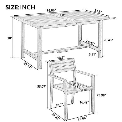 KWPZQEB Acacia Wood Outdoor Rectangular Dining Set of 5 with Umbrella Hole