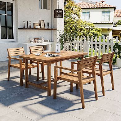 KWPZQEB Acacia Wood Outdoor Rectangular Dining Set of 5 with Umbrella Hole