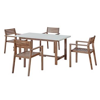 KWPZQEB Acacia Wood Outdoor Rectangular Dining Set of 5 with Umbrella Hole
