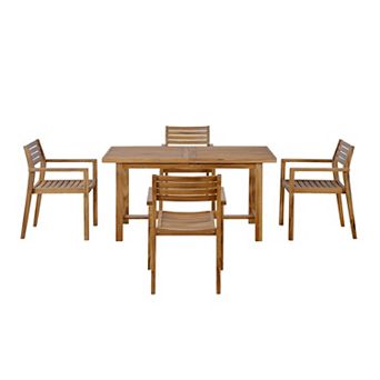 KWPZQEB Acacia Wood Outdoor Rectangular Dining Set of 5 with Umbrella Hole