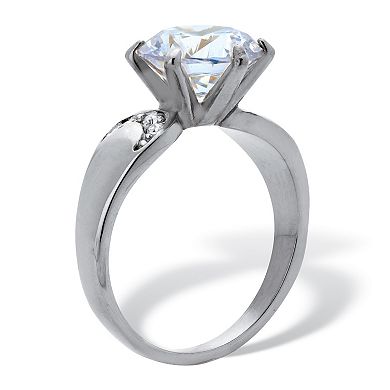 4 TCW Cubic Zirconia and Crystal Accents Stainless Steel Ring